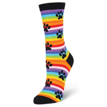 Load image into Gallery viewer, Rainbow Striped Paw Prints Socks (Women&#39;s)
