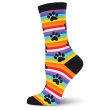 Load image into Gallery viewer, Rainbow Striped Paw Prints Socks (Women&#39;s)
