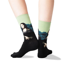 Load image into Gallery viewer, Black and Green Mona Lisa Socks (Women's)
